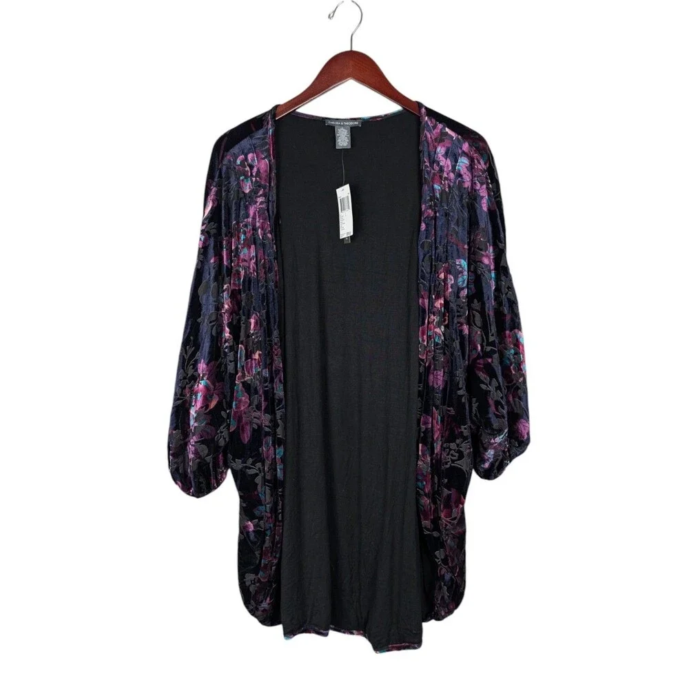Chelsea & Theodore Floral Velvet Cocoon Kimono Cardigan Size L